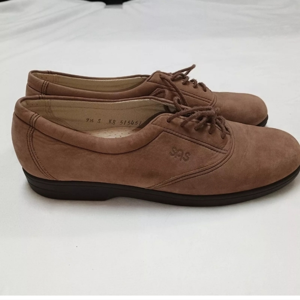 SAS Tripad Comfort Tan Tie Suede Walking Shoes Size 7.5 S Slim - Picture 4 of 9